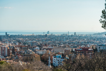 barcelona overview with park guell in the foreground