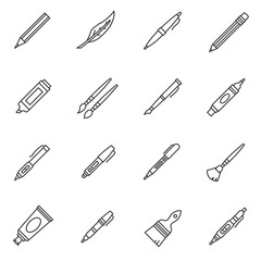 Stationery icons set. School supplies, thin line design. Tools for writing and drawing, linear symbols collection. isolated vector illustration.