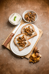 toasted bread with cheese and mushroom