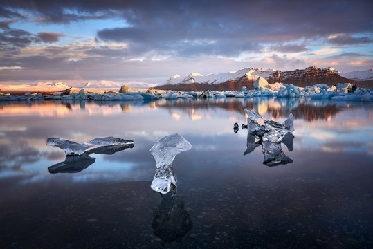 Jokulsarlon lagoon, Beautiful cold landscape picture of icelandic glacier lagoon bay, Iceland