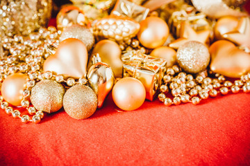 Fototapeta na wymiar Christmas background with gold christmas decoration