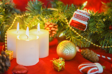 Christmas ornament and candles