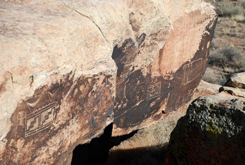 Petroglyphs on the rock in Petrified Forest National Park, Arizona