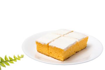 Coconut milk cake on white background