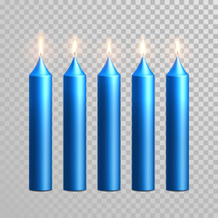 Burning blue candles decorative vector set