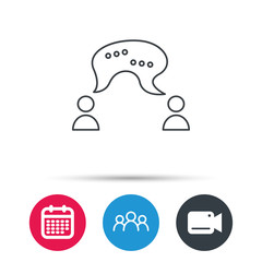 Chat icon. Comment message sign. Dialog speech bubble symbol. Group of people, video cam and calendar icons. Vector