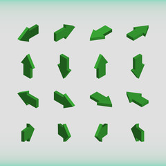 Set of isometric arrows green.