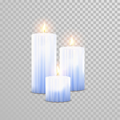 Burning blue candles decorative vector set