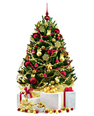 Decorated Christmas tree on white background