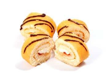 biscuit Swiss roll isolated on white background