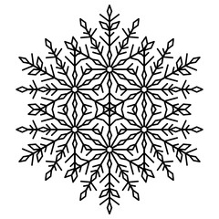 Round vector snowflake. Abstract winter black and white ornament. Fine snowflake