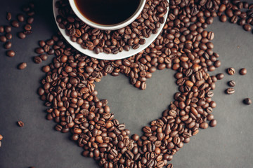 mug with coffee beans, close-up, drink, aroma
