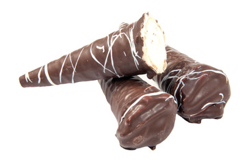 chocolate wafer sticks isolated on white background