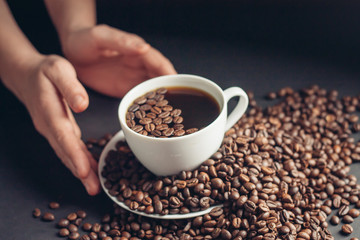 coffee beans, white mug, drink