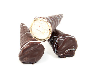 chocolate wafer sticks isolated on white background