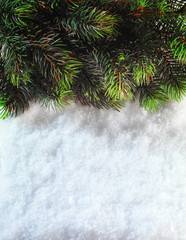 Fototapeta na wymiar Winter Christmas background. Christmas boarder with fir tree bra