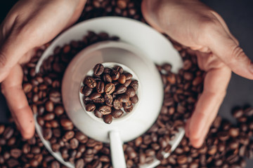 coffee beans, white mug, drink