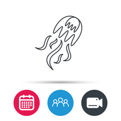 Jellyfish icon. Marine animal sign. Group of people, video cam and calendar icons. Vector