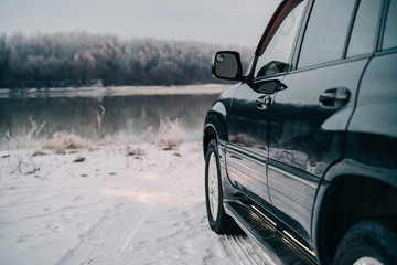 car, snow, river