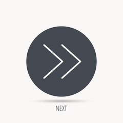 Next arrow icon. Forward sign. Right direction symbol. Round web button with flat icon. Vector