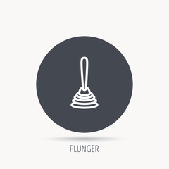 Plunger icon. Toilet cleaning tool sign. Round web button with flat icon. Vector