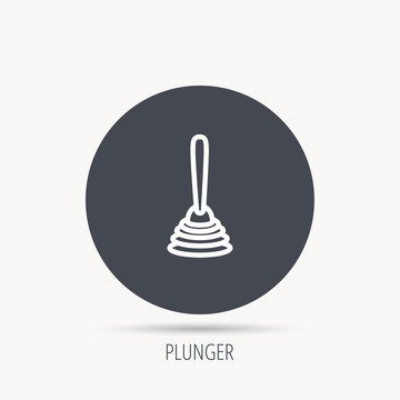 Plunger icon. Toilet cleaning tool sign. Round web button with flat icon. Vector