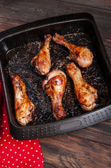 chicken legs on plate wood background.