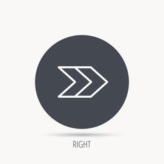 Right arrow icon. Next sign. Forward direction symbol. Round web button with flat icon. Vector