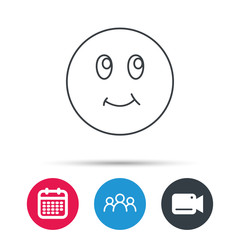 Smile icon. Positive happy face sign. Happiness and cheerful symbol. Group of people, video cam and calendar icons. Vector