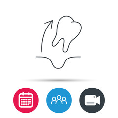 Tooth extraction icon. Dental paradontosis sign. Group of people, video cam and calendar icons. Vector