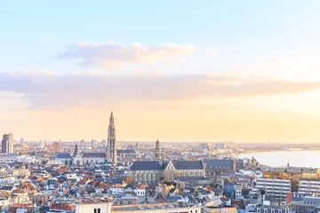 Deurstickers Antwerpen Uitzicht over Antwerpen met kathedraal van Onze-Lieve-Vrouw genomen