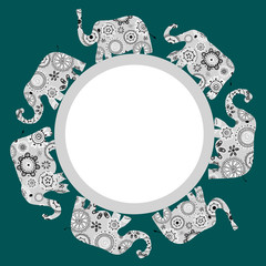 Round frame with ornamental patterned elephants
