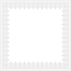 Classic vector light silver square frame with arabesques and orient elements. Abstract ornament with place for text. Vintage pattern
