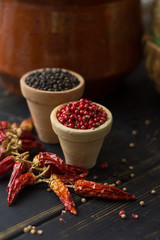 Red hot chili cayenne peppers dried, variety - spicy ingredient