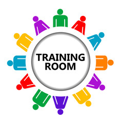 Training room sign with group of people