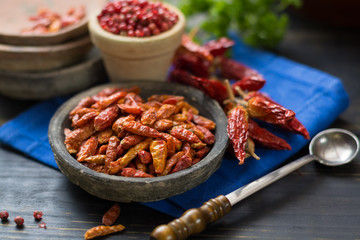 Red hot chili cayenne peppers dried, variety - spicy ingredient