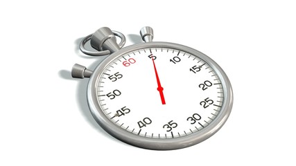 Classic stopwatch with red pointer on 5 second - isolated on white background