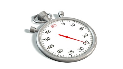 Classic stopwatch with red pointer on 25 second - isolated on white background