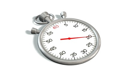 Classic stopwatch with red pointer on 20 second - isolated on white background