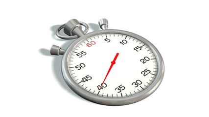 Classic stopwatch with red pointer on 40 second - isolated on white background