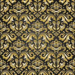 Oriental vector classic black and golden pattern. Seamless abstract background with repeating elements. Orient background