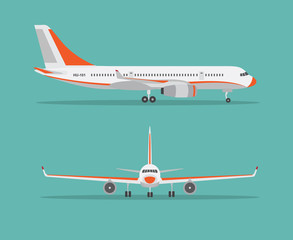 Airplane in profile, from the front view. Vector illustration. 