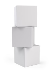 Stack of three White Boxes on white background