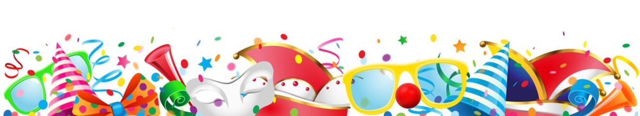 Bordüre mit Fasching Accessoires und Konfetti