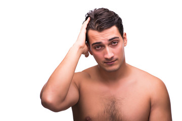 Handsome man after shower isolated on white