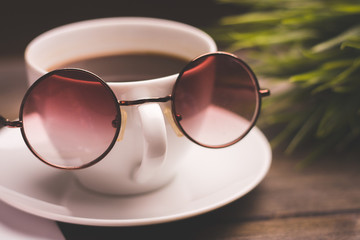 cup of coffee, glasses