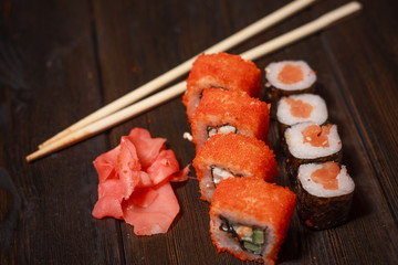 Asian cuisine, pink ginger, wasabi, japan, rolls, sushi