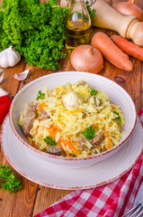 Pilaf. Rice with meat, vegetables and spices