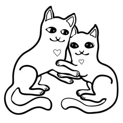 Vector illustration of cats in love black and white