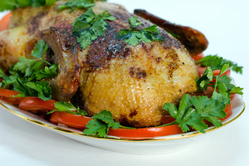 roasted duck festive appetizer with a golden crust close-up